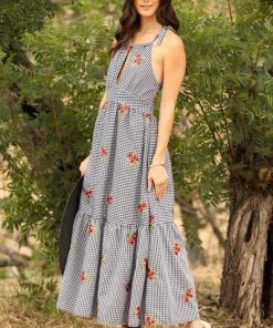 EVA FRANCO RED POPPY GINGHAM MAXI DRESS DRESSES