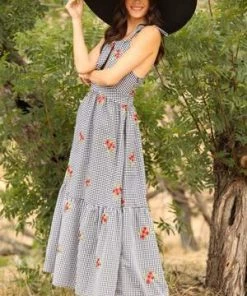 EVA FRANCO RED POPPY GINGHAM MAXI DRESS DRESSES