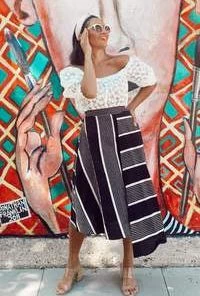 EVA FRANCO COTTON WOVEN STRIPED SKIRT