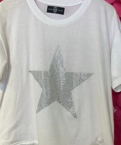 HIPCHIK TOPS RHINESTONE METALLIC T-SHIRT