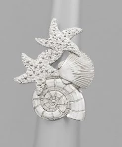 GOLDEN STELLA STARFISH AND SHELL RING