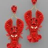 GOLDEN STELLA RED BEAD LOBSTER EARRINGS