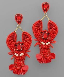 GOLDEN STELLA RED BEAD LOBSTER EARRINGS