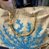 TIANA SILK CORAL TOTE BAG WITH BAMBOO HANDLES