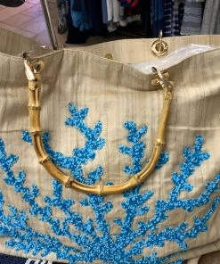 TIANA SILK CORAL TOTE BAG WITH BAMBOO HANDLES