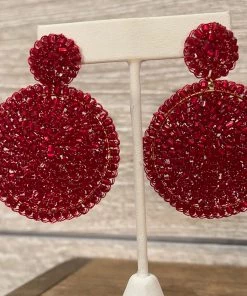 LAVISH MANDALA RED BEADED EARRINGS