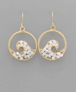 GOLDEN STELLA BEADED WAVE CIRCLE EARRINGS
