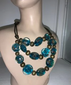 C&C NECKLACES BLUE GLASS 3 STRAND NECKLACE 8 C&C NECKLACES BLUE GLASS 3 STRAND NECKLACE