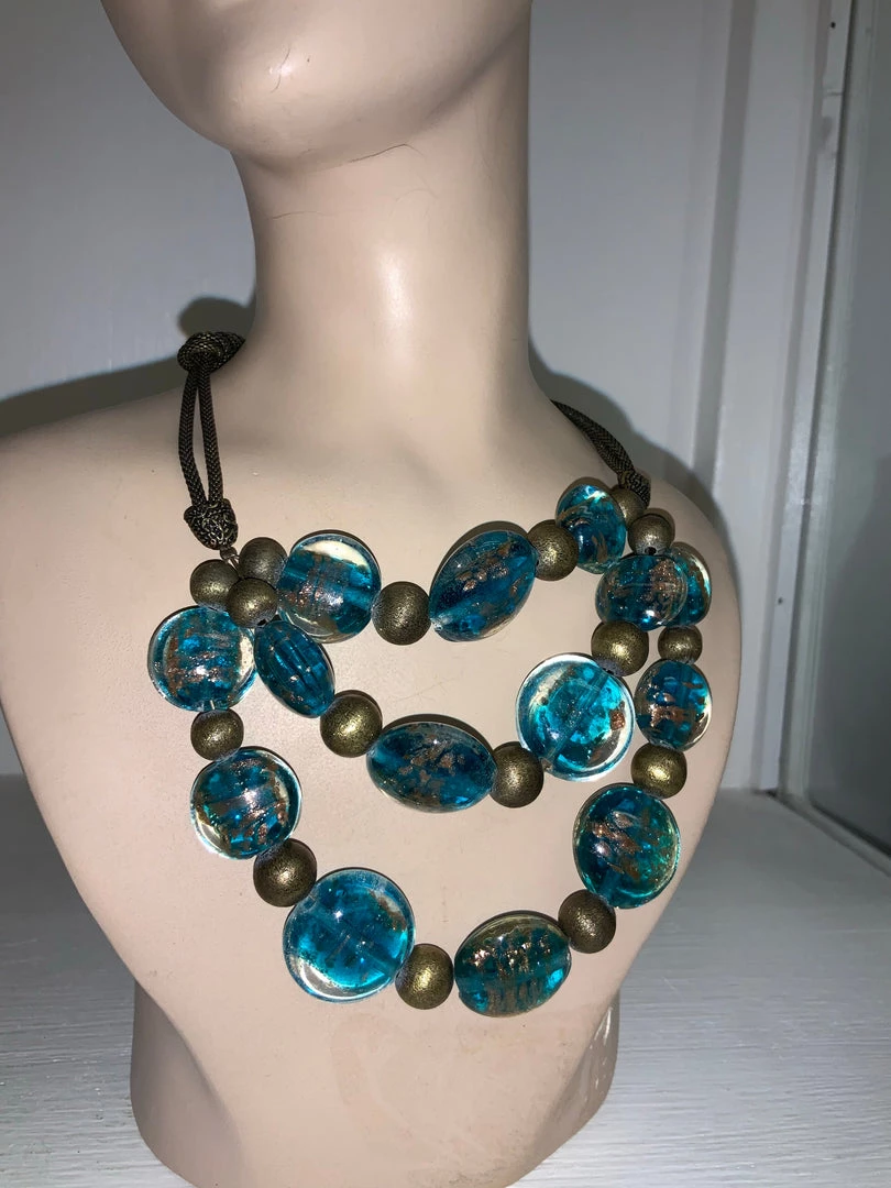 C&C NECKLACES BLUE GLASS 3 STRAND NECKLACE 3 C&C NECKLACES BLUE GLASS 3 STRAND NECKLACE