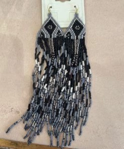 GOLDEN STELLA EARRINGS RHOMBUS AND BEAD TASSEL EARRING