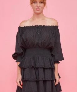 MODA POSA DRESSES BLACK COTTON RUFFLE DRESS