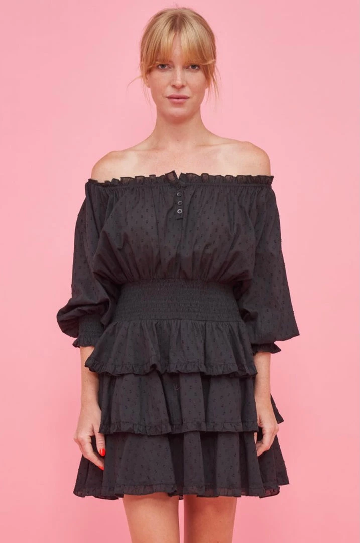 MODA POSA DRESSES BLACK COTTON RUFFLE DRESS 1 MODA POSA DRESSES BLACK COTTON RUFFLE DRESS