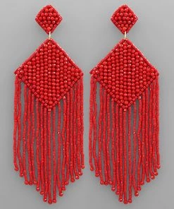 GOLDEN STELLA BEADED RHOMBUS TASSEL EARRINGS