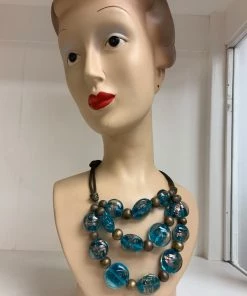 C&C NECKLACES BLUE GLASS 3 STRAND NECKLACE