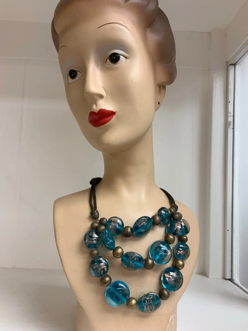 C&C NECKLACES BLUE GLASS 3 STRAND NECKLACE 2 C&C NECKLACES BLUE GLASS 3 STRAND NECKLACE