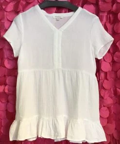 BeachLunchLounge CAREY SHORT SLEEVE RUFFLE BOTTOM TOP TOPS