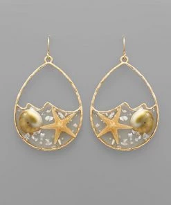 GOLDEN STELLA SEA LIFE WAVE TEARDROP EARRINGS