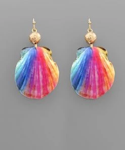 GOLDEN STELLA RAINBOW PAINTED SHELL EARRINGS