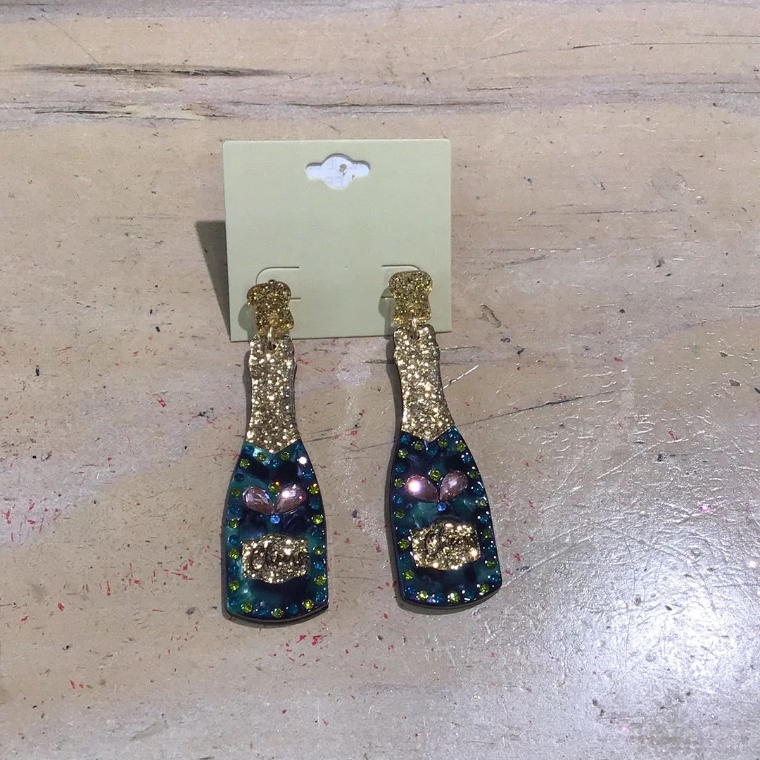 GOLDEN STELLA COLORFUL CHAMPAGNE BOTTLE EARRINGS 1 GOLDEN STELLA COLORFUL CHAMPAGNE BOTTLE EARRINGS