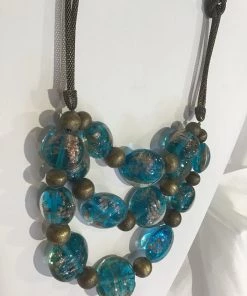 C&C NECKLACES BLUE GLASS 3 STRAND NECKLACE 11 C&C NECKLACES BLUE GLASS 3 STRAND NECKLACE
