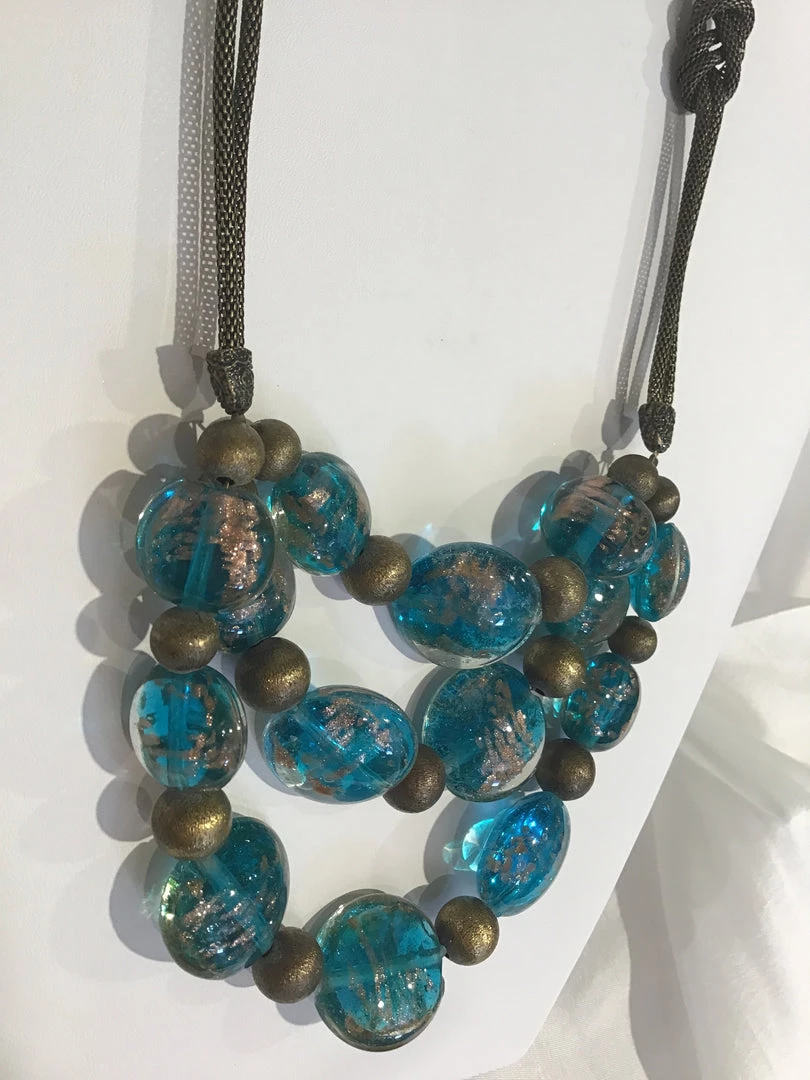 C&C NECKLACES BLUE GLASS 3 STRAND NECKLACE 6 C&C NECKLACES BLUE GLASS 3 STRAND NECKLACE