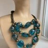 C&C NECKLACES BLUE GLASS 3 STRAND NECKLACE