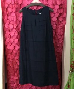 IDILLIO POSITANO ITALIAN NAVY BLUE LINEN RUFFLE DRESS
