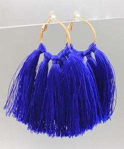 GOLDEN STELLA THREAD TASSEL HOOPS EARRINGS