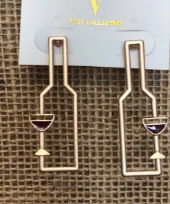 GOLDEN STELLA WINE GLASS SHADOW BOTTLE EARRINGS