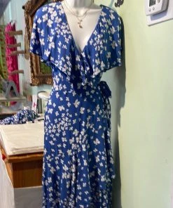 DRESS DAY RUFFLED WOVEN WRAP MAXI DRESS