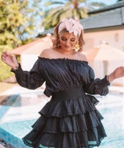 MODA POSA DRESSES BLACK COTTON RUFFLE DRESS