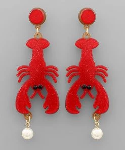 GOLDEN STELLA GLITTER LOBSTER EARRINGS WITH PEARL