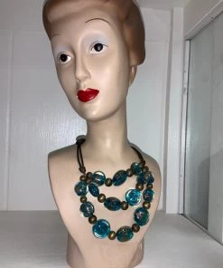 C&C NECKLACES BLUE GLASS 3 STRAND NECKLACE 9 C&C NECKLACES BLUE GLASS 3 STRAND NECKLACE