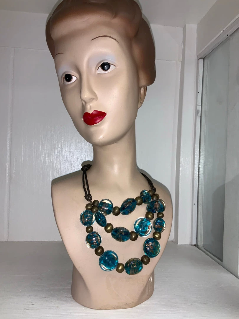 C&C NECKLACES BLUE GLASS 3 STRAND NECKLACE 4 C&C NECKLACES BLUE GLASS 3 STRAND NECKLACE