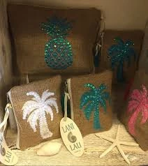 LANI LAU HAWAII HANDBAGS/LUGGAGE SEQUIN BURLAP CLUTCH